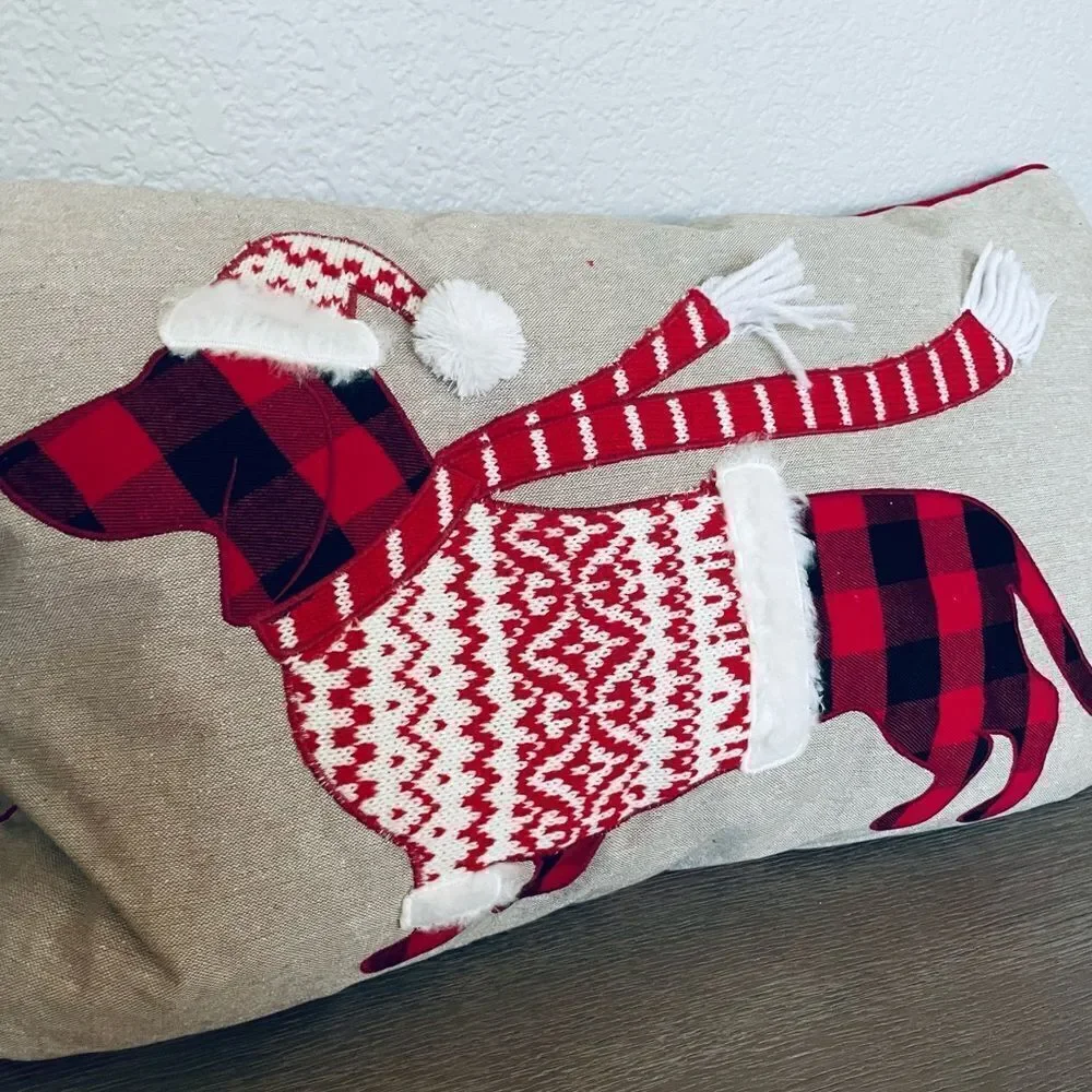 Christmas Dachshund Sweater Dog Holiday Throw Pillow